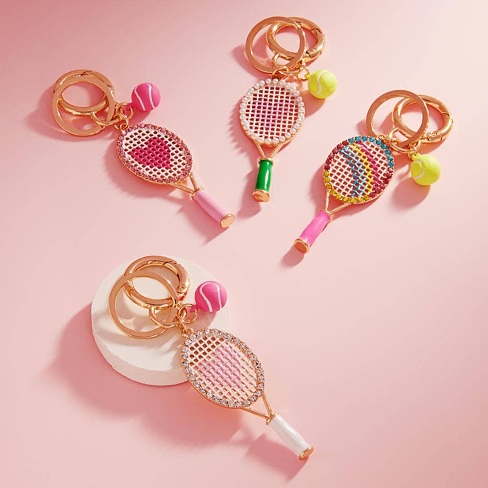 Rainbow / Heart Tennis Locket Ball Keychain / Bag Charm