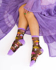Magic Mushroom Black Sheer Crew Socks