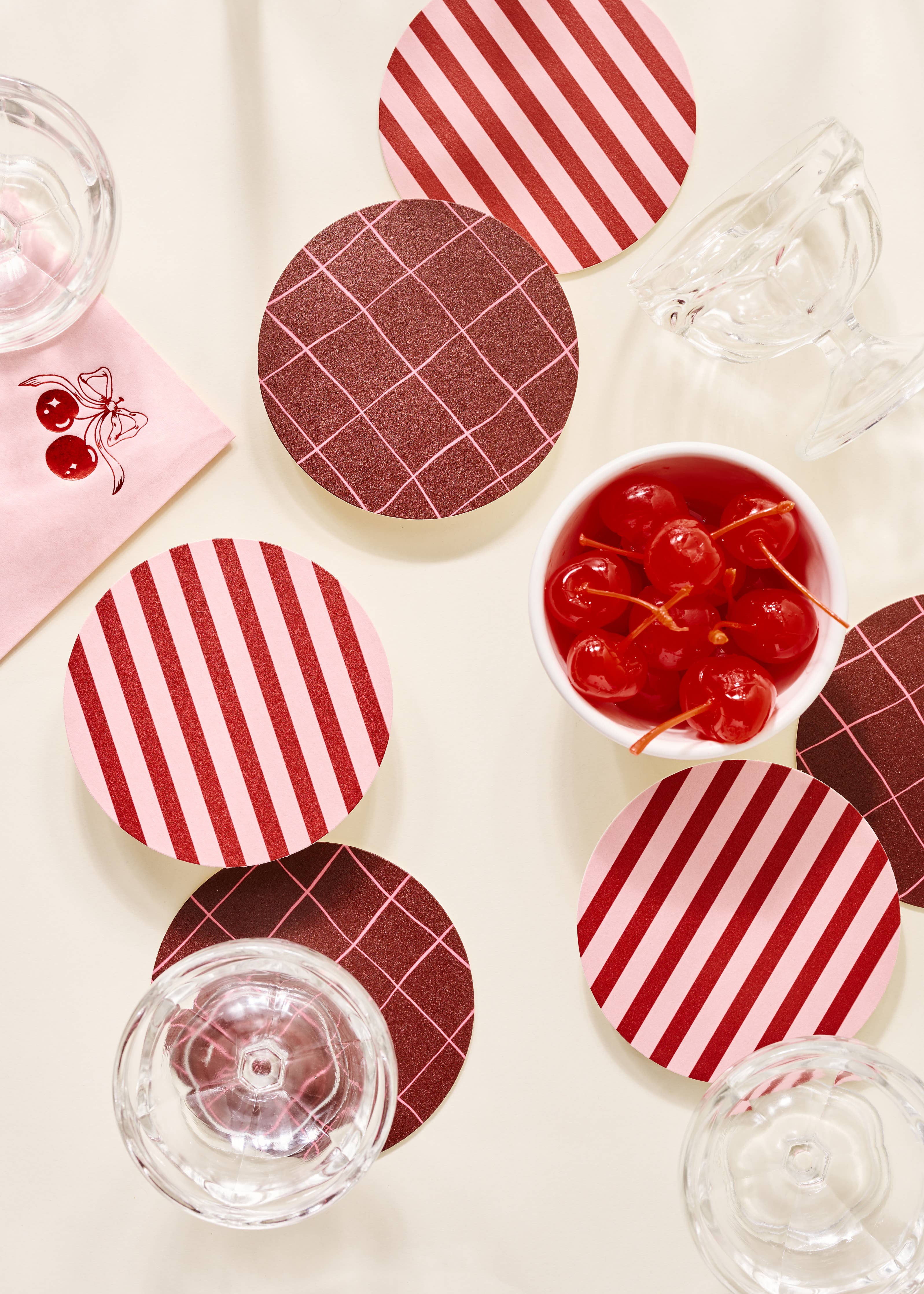 Pink and Maroon Striped Coaster - Set of 4