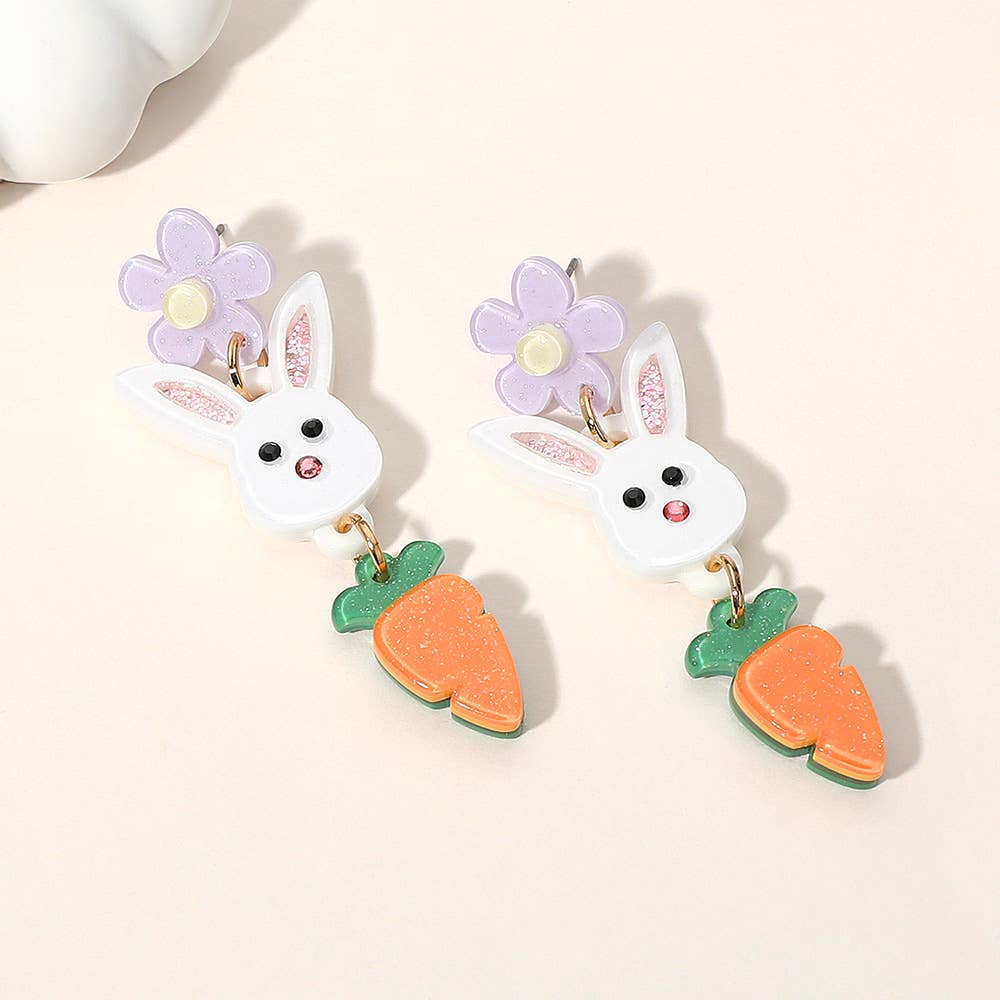 Resin Easter Bunny Carrot Flower Link Drop Earrings