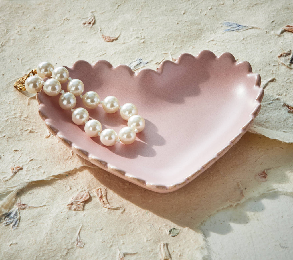 Scallop Heart Trinket Dish Blush Stoneware Everyday