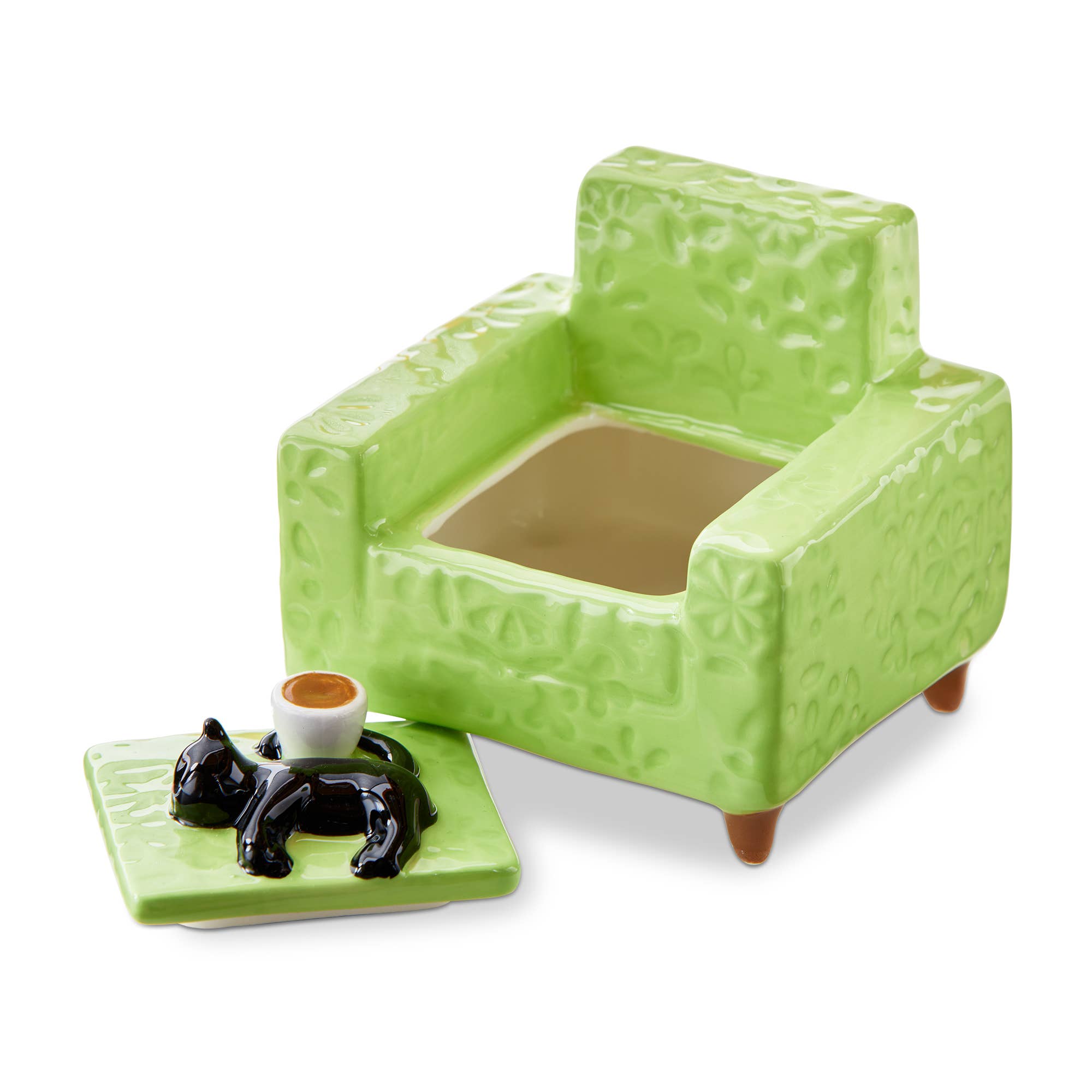 Black Cat Chair Lidded Trinket BoxEarthenware Everyday