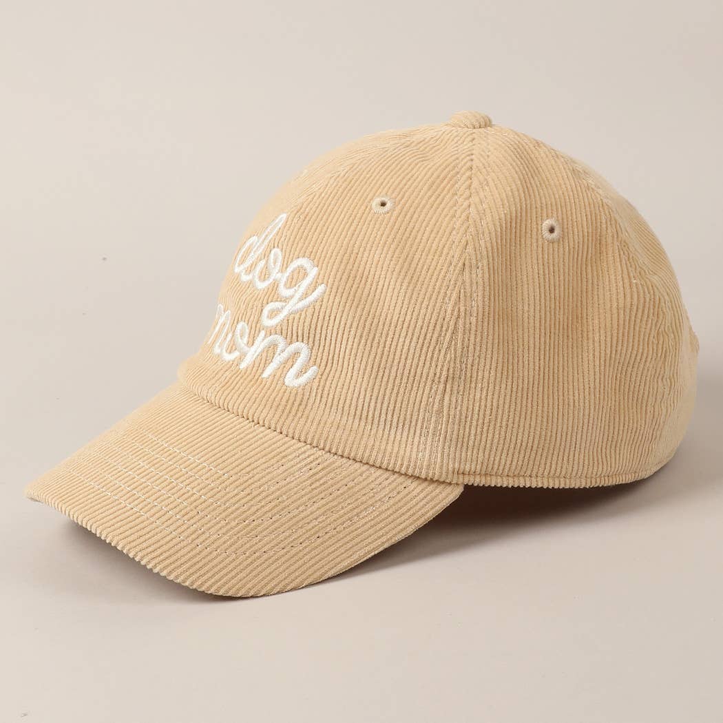 Dog Mom Text Solid Color Corduroy Baseball Cap