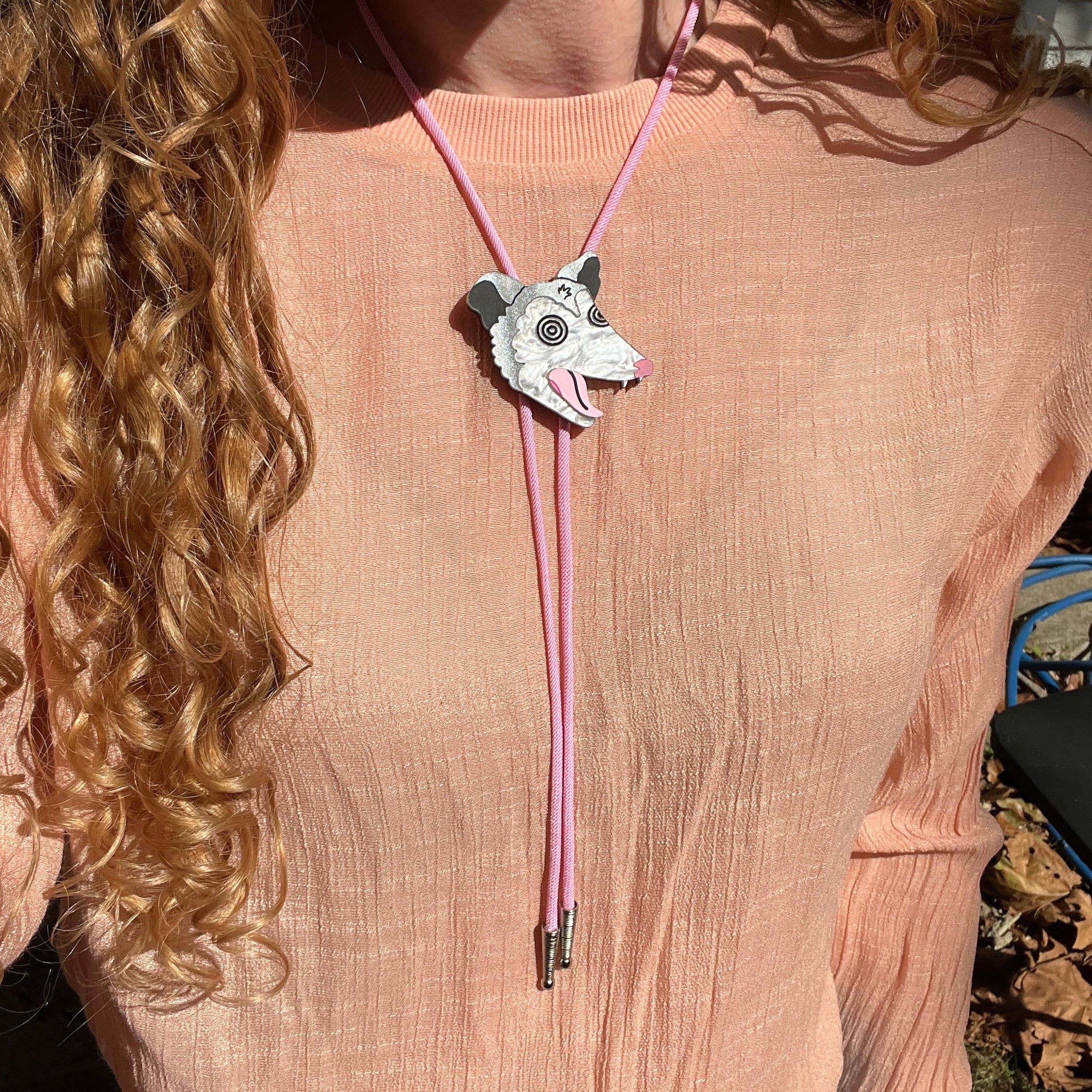 Unhinged opossum bolo tie (handmade)