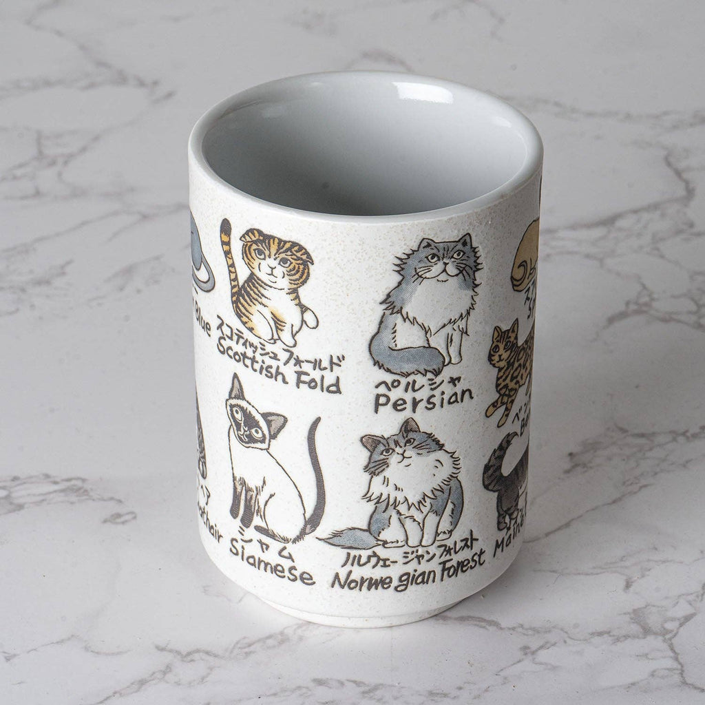 Japanese Cat Breed Names Yunomi Style Tea Cup Reactive Glaze 10 fl oz JP (6/60)