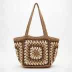 Vintage Granny Square Crochet Summer Tote Bag