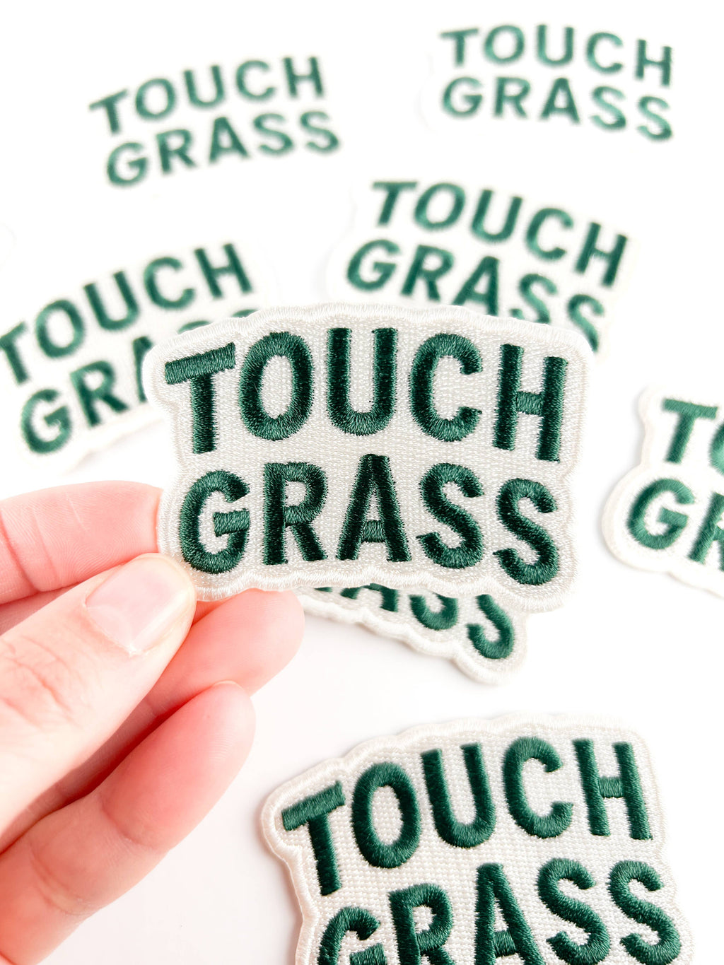 Touch Grass Embroidered Patch Funny Outdoors Iron On Patch