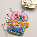 Fishbone Pearl Charm Keychain Sardine Can Seed Beaded Mini Pouch Bag