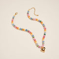 17 In Marbled Beaded Puffy Heart Pendant Necklace
