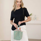 Woven Fabric Checkered Mini Bucket Handbag