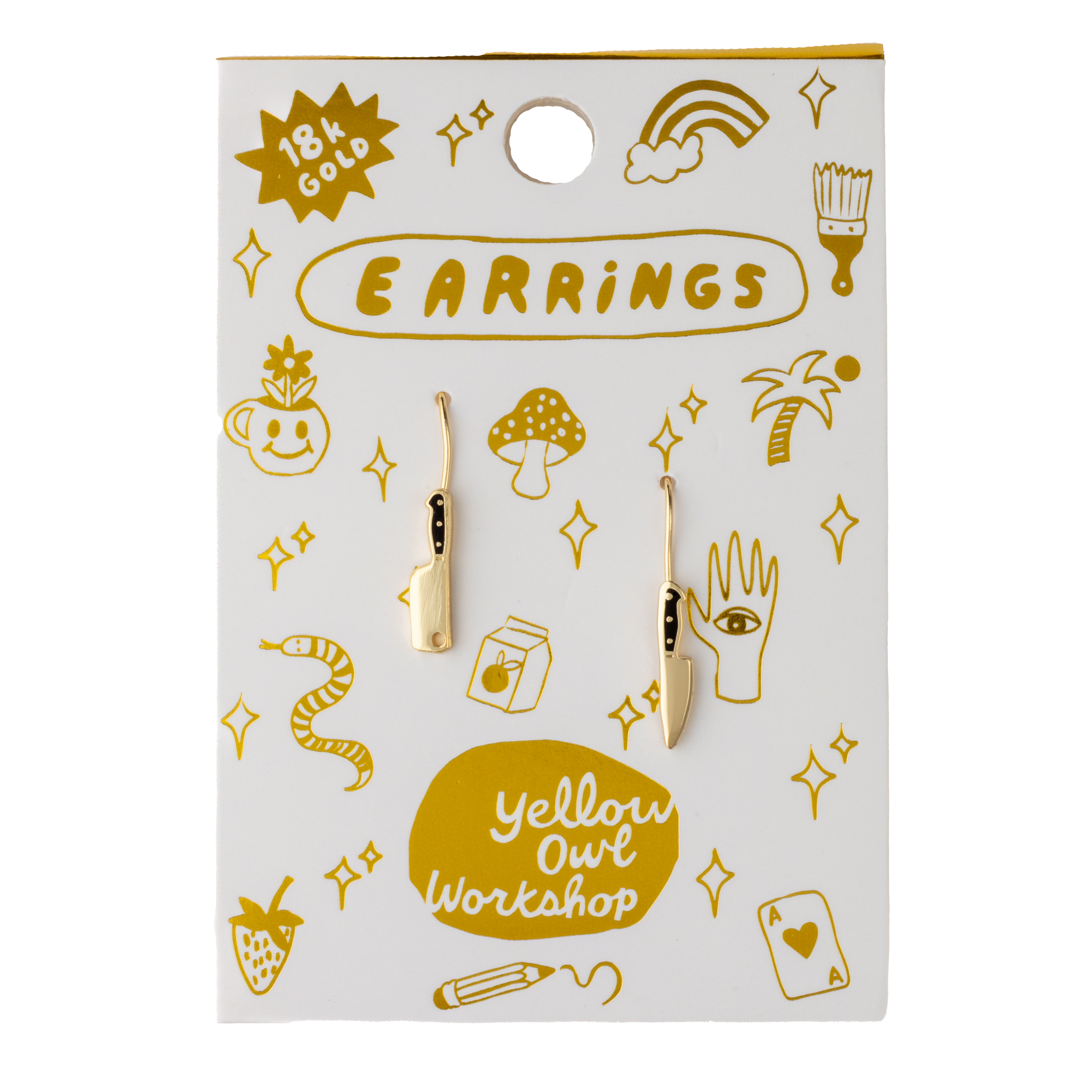 Chef's Knife & Cleaver Gold Earrings - Foodie Cook Chef Gift