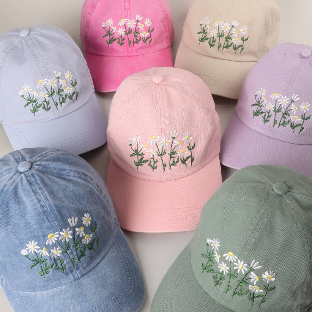 Daisy Bloom Embroidered Cotton Baseball Cap