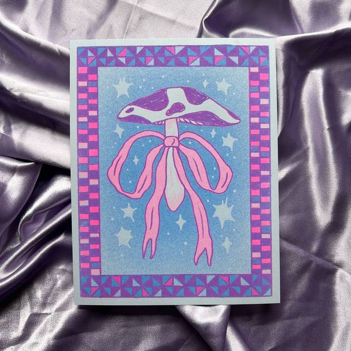 Purple Mushroom Bow Risograph Print