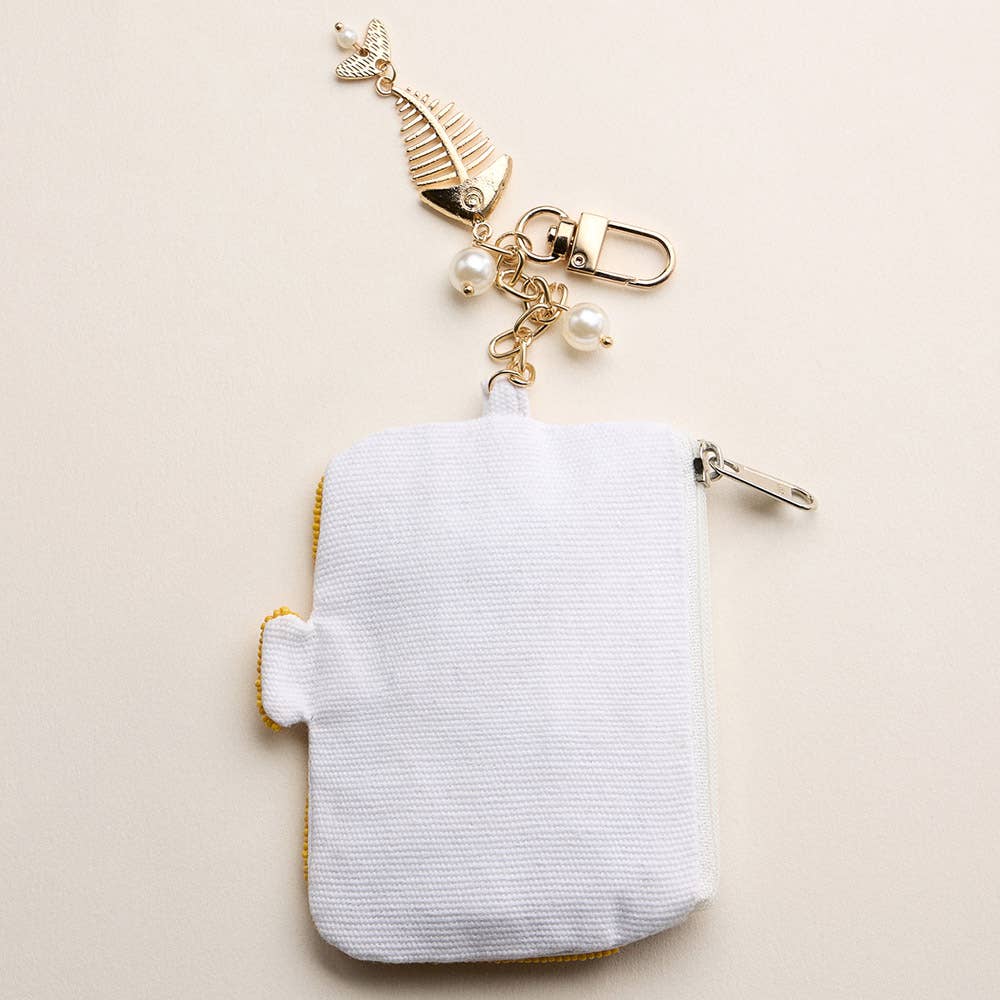Fishbone Pearl Charm Keychain Sardine Can Seed Beaded Mini Pouch Bag