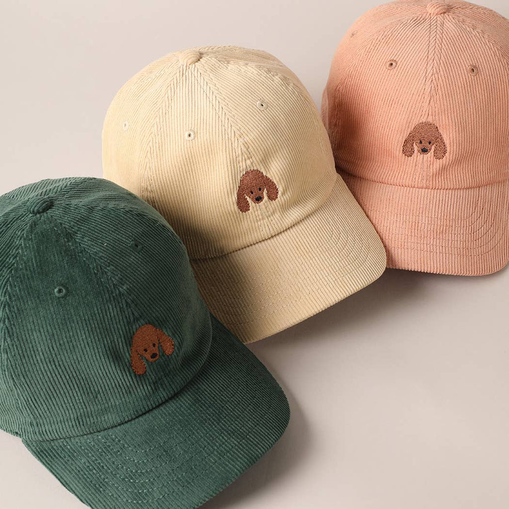 Cute Poodle Dog Embroidery Corduroy Baseball Cap