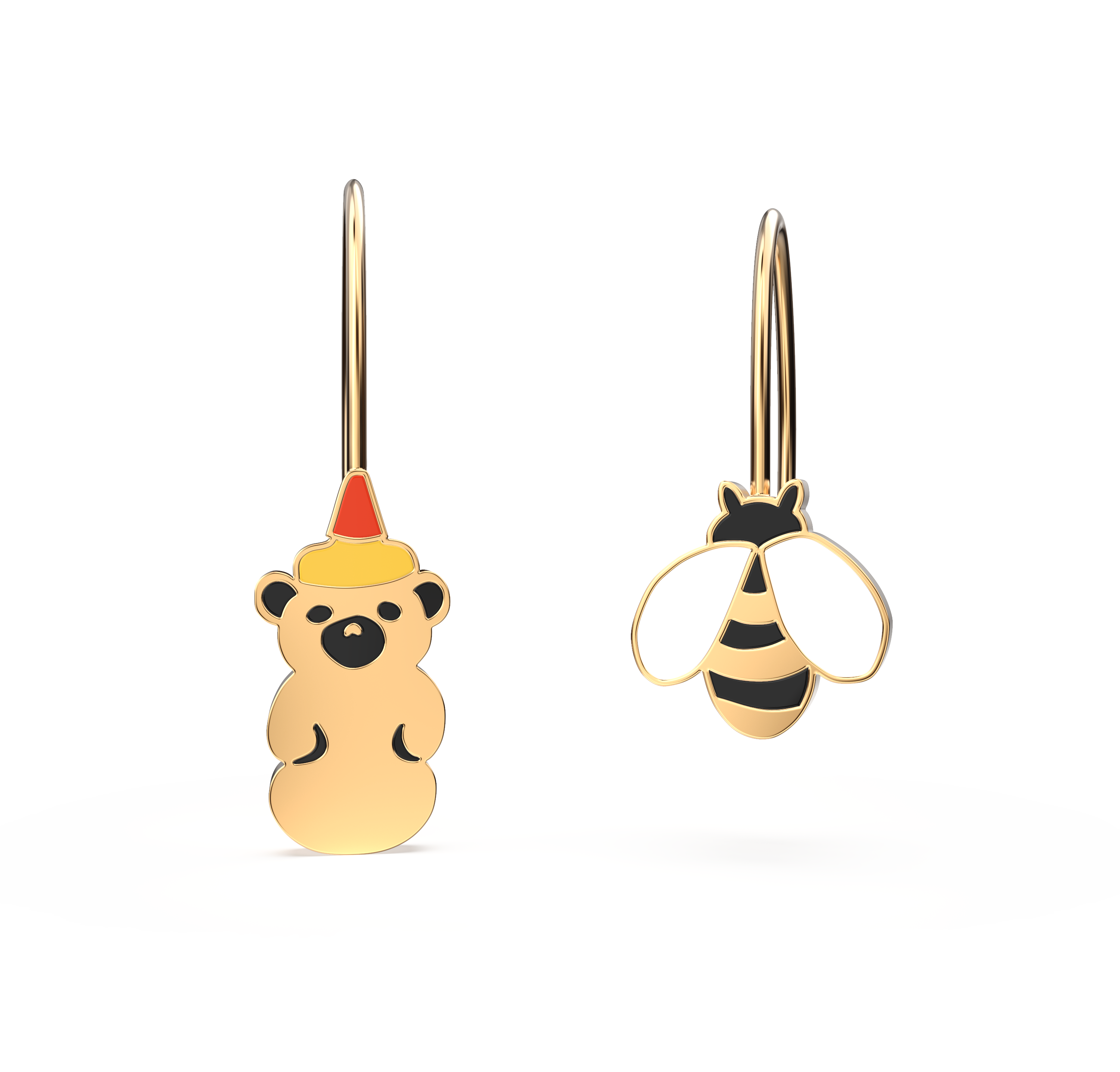 Honey Bear + Honey Bee Earrings - Gold Statement Jewelry