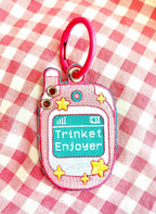 Pink Cell Phone Trinket Enjoyer Embroidered Keychain