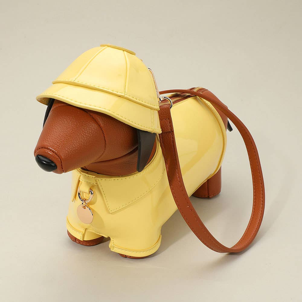 Faux Leather Raincoat Puppy Crossbody Bag