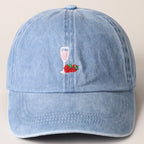Glass of Wine and Strawberry Embroidered Baseball Cap