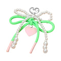 Heart Charm Dangle Double Pearl Beaded Loop Bow Keychain / Bag Charm