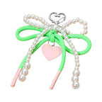 Heart Charm Dangle Double Pearl Beaded Loop Bow Keychain / Bag Charm