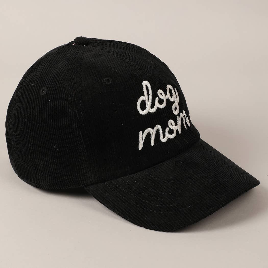 Dog Mom Text Solid Color Corduroy Baseball Cap