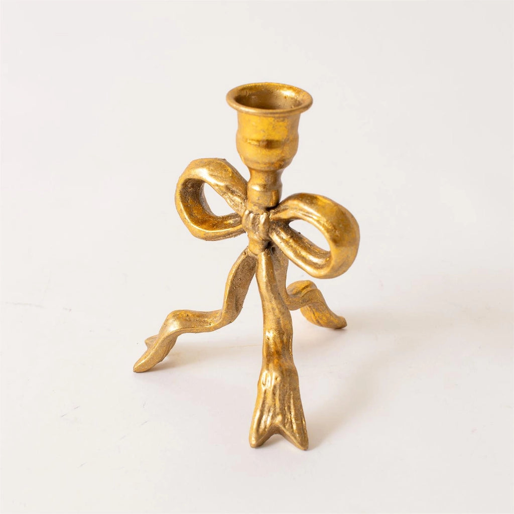 Gold Metal Tied Bow Candle Holder