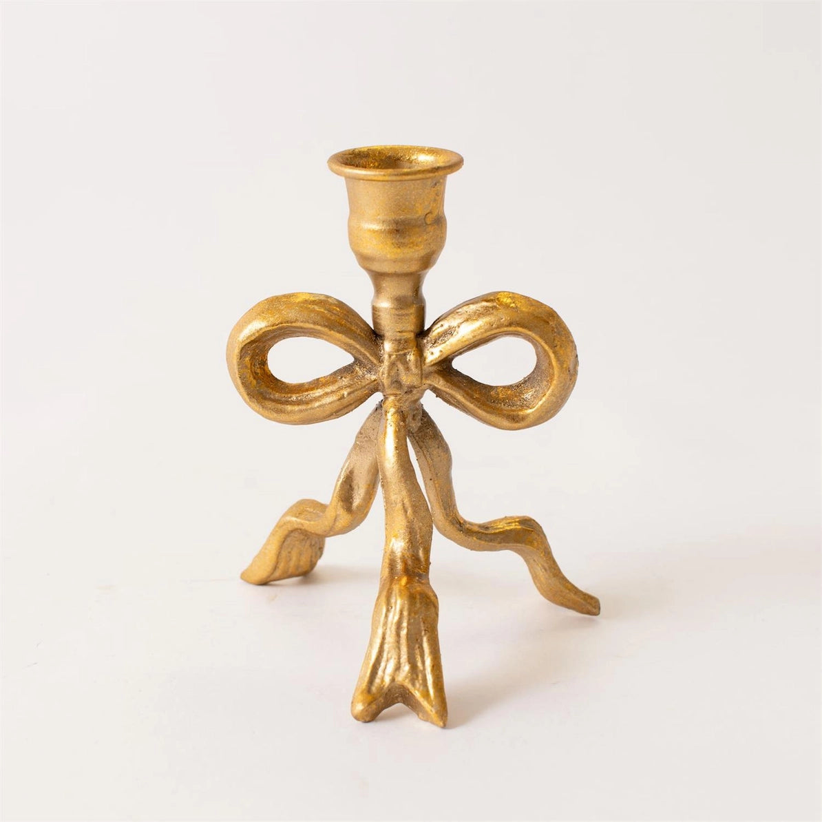 Gold Metal Tied Bow Candle Holder