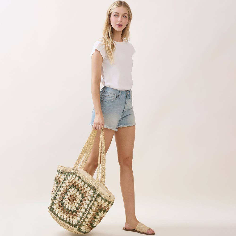 Vintage Granny Square Crochet Summer Tote Bag