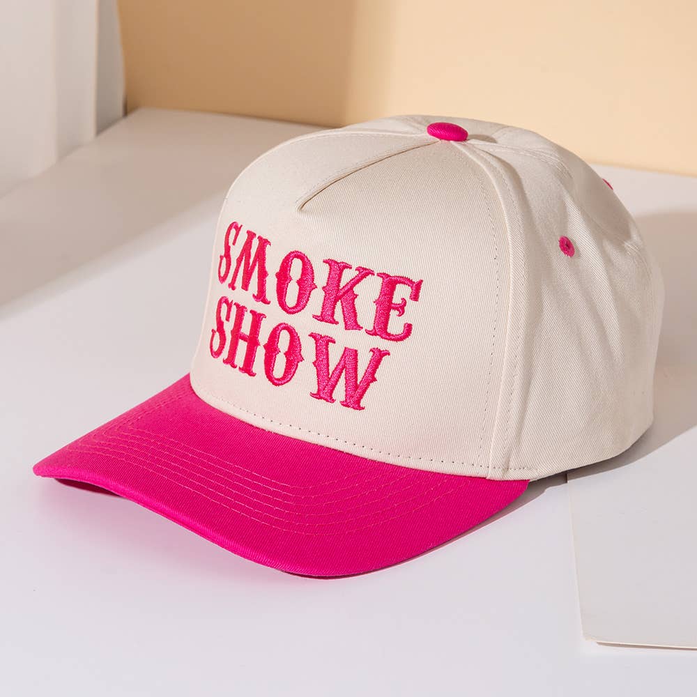 SMOKE SHOW Message Embroidered Five Panel Canvas Snapback Baseball Cap