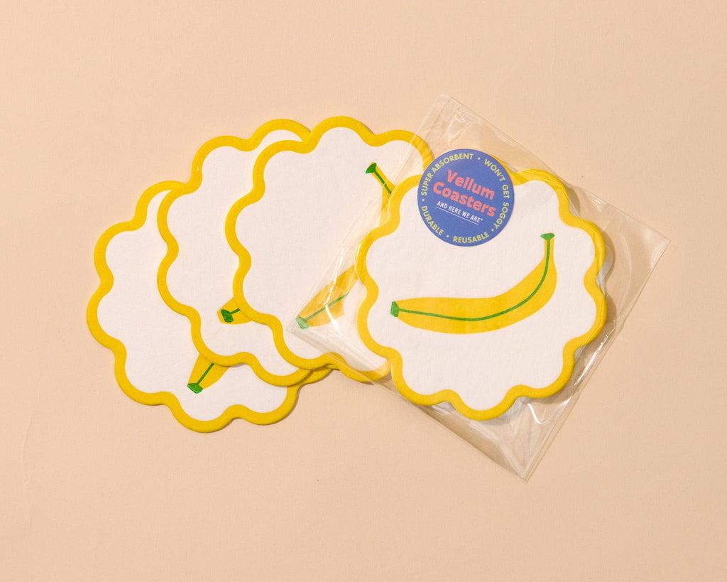 Letterpress Reusable Vellum Coasters—Fruit: Banana (Summer)