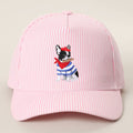 French Bulldog Embroidered Seersucker Stripe Trucker Hat