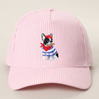 French Bulldog Embroidered Seersucker Stripe Trucker Hat