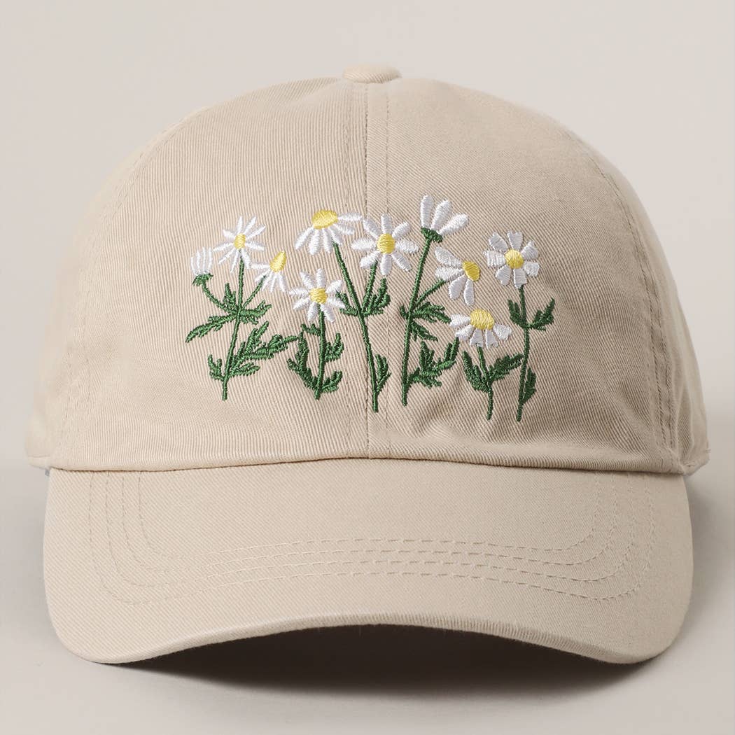 Daisy Bloom Embroidered Cotton Baseball Cap