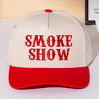 SMOKE SHOW Message Embroidered Five Panel Canvas Snapback Baseball Cap