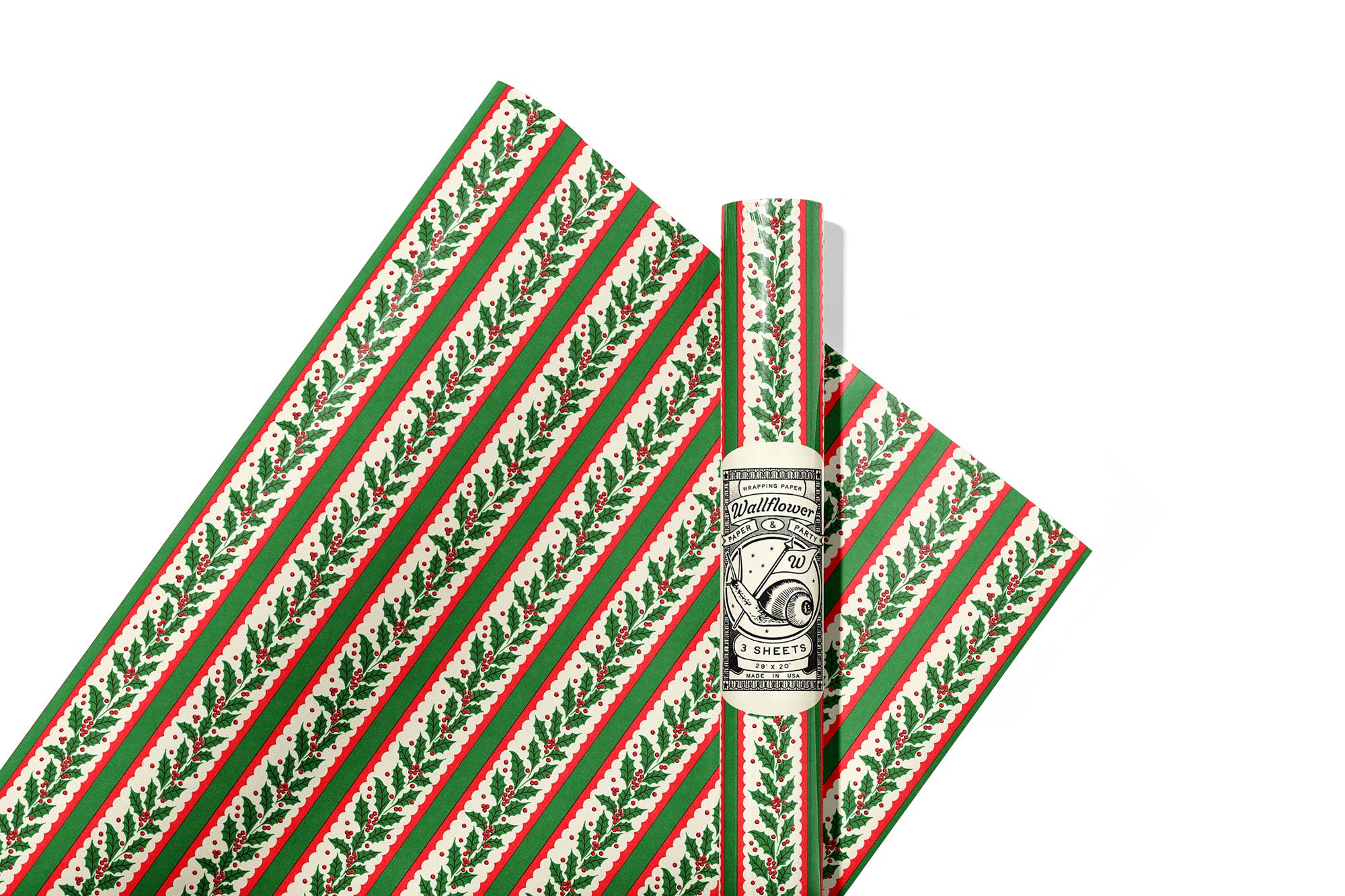 Holly Stripe Wrapping Paper