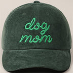 Dog Mom Text Solid Color Corduroy Baseball Cap