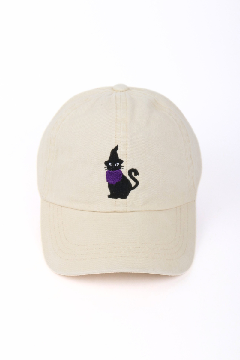 HALLOWEEN Cat with Witch Hat Embroidered Baseball Cap