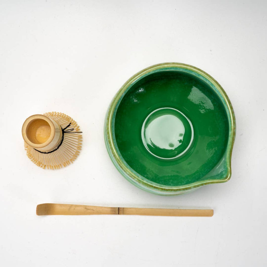 Matcha Set 20oz Porcelain Latte Bowl with Whisk and Scoop Green