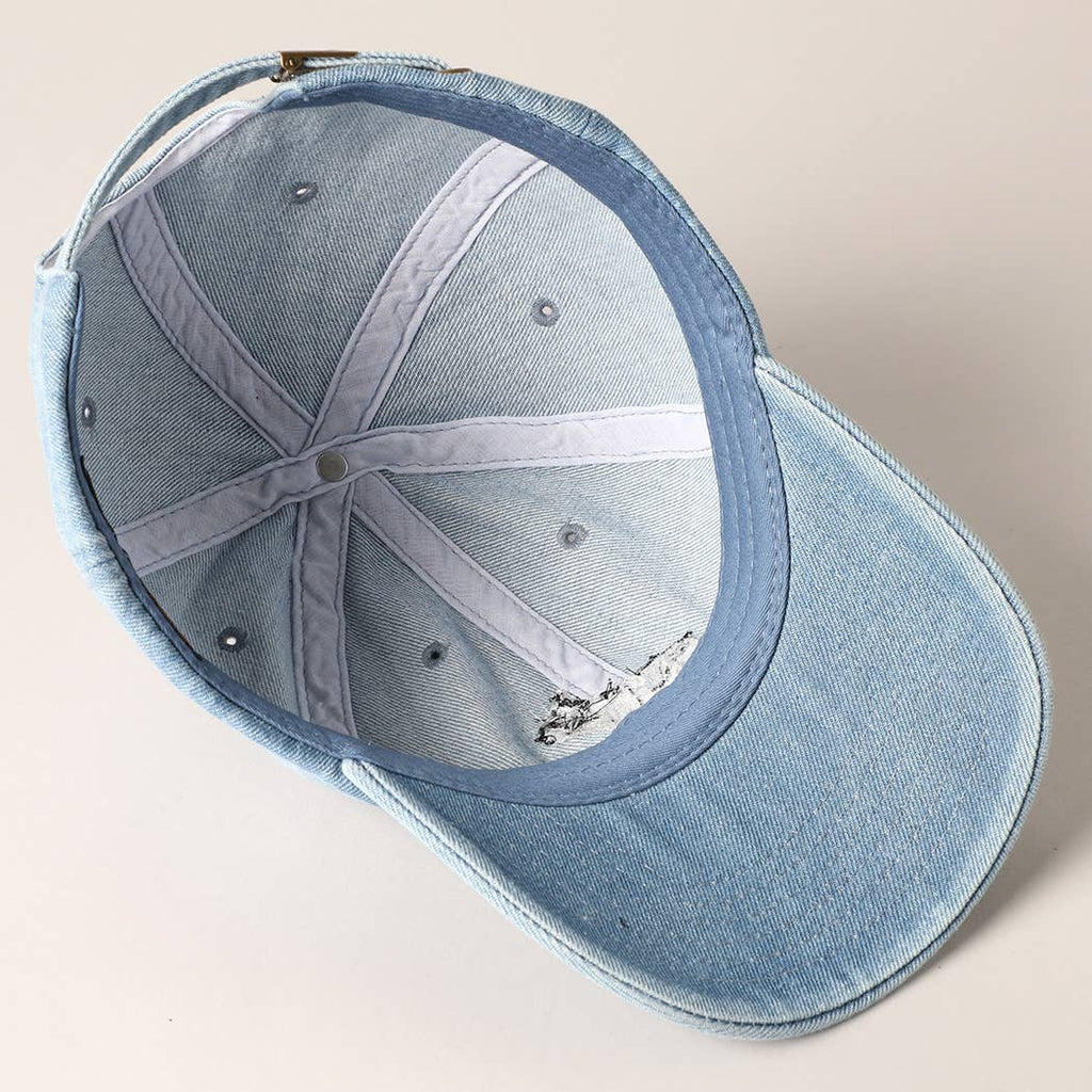 French Bulldog Dog Embroidered Denim Baseball Cap