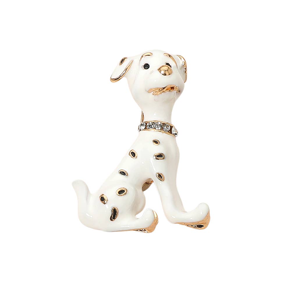 Gold Dipped Enamel Spotted Dog Pin Brooch