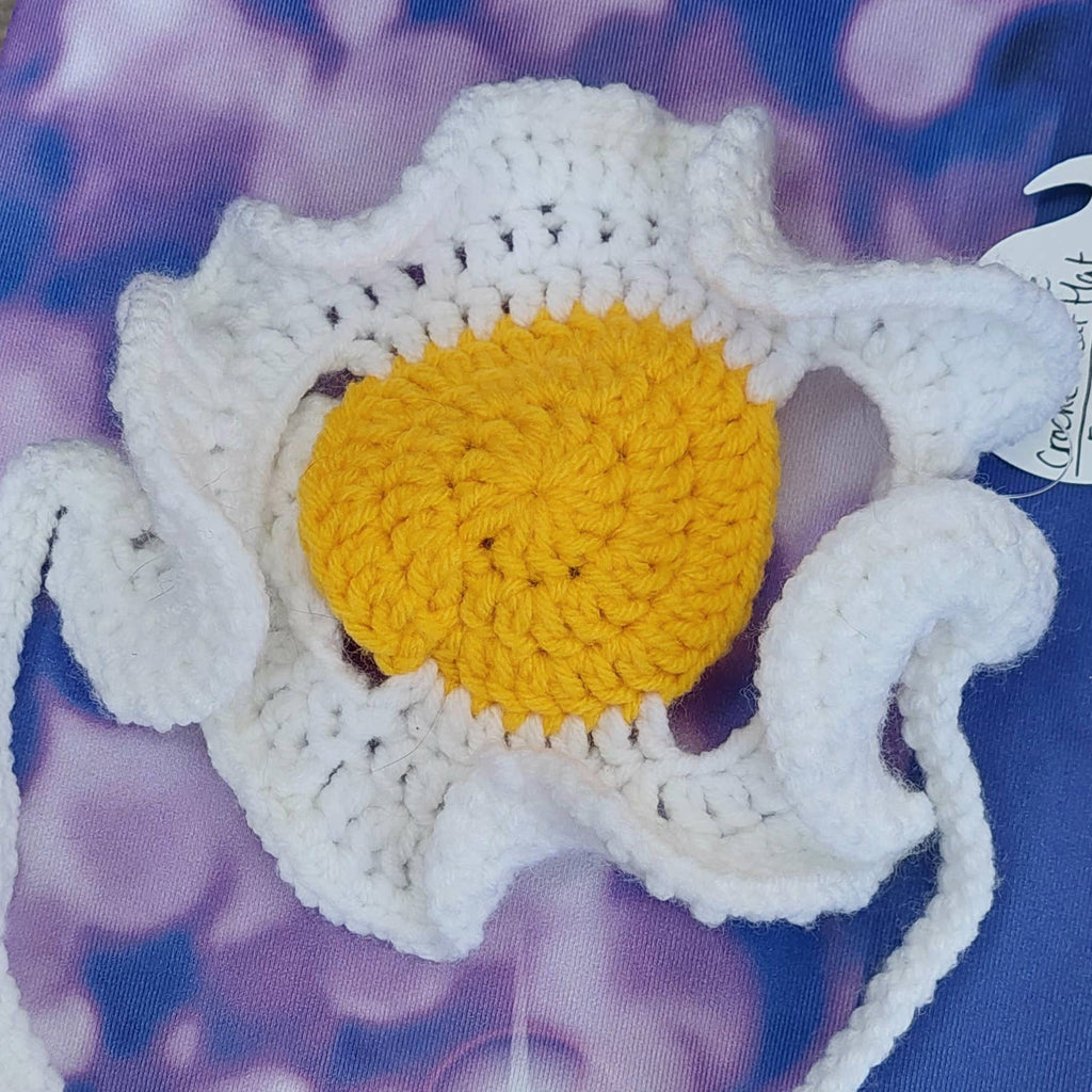 Crochet Fried Egg Hat - Cat Hat - Pet Hat - Made to order