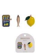 1 Inch Sardines Can Fish Lemon Brooch Pin Set of 3