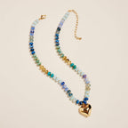 17 In Marbled Beaded Puffy Heart Pendant Necklace