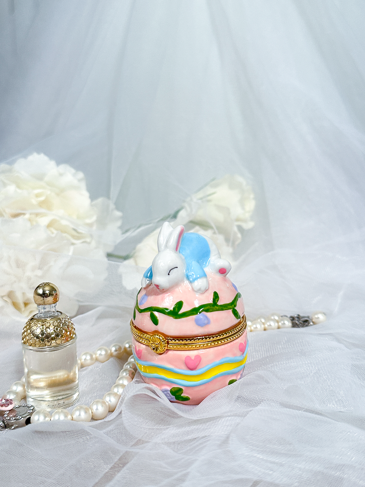 Bunny Egg Hand Painted Trinket Box