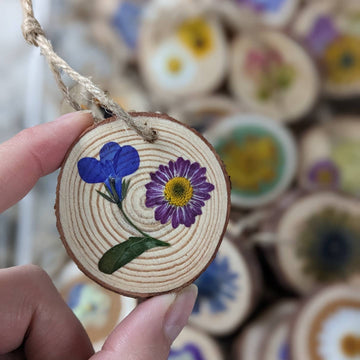 Pressed Flower Wood Ornament