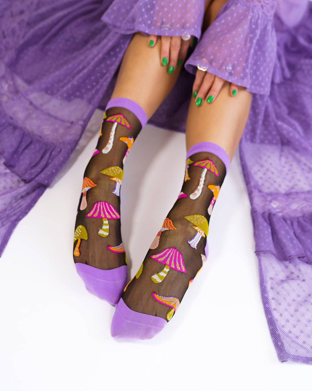Magic Mushrooms Black Sheer Crew Sock