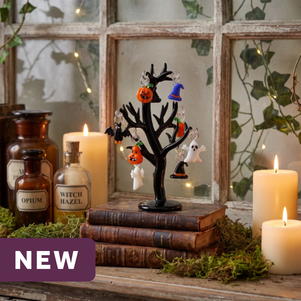 Halloween Glass Tabletop Tree with Ornaments
