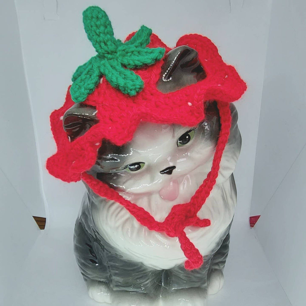 Crochet Strawberry Hat - Cat Bonnet - Pet Hat