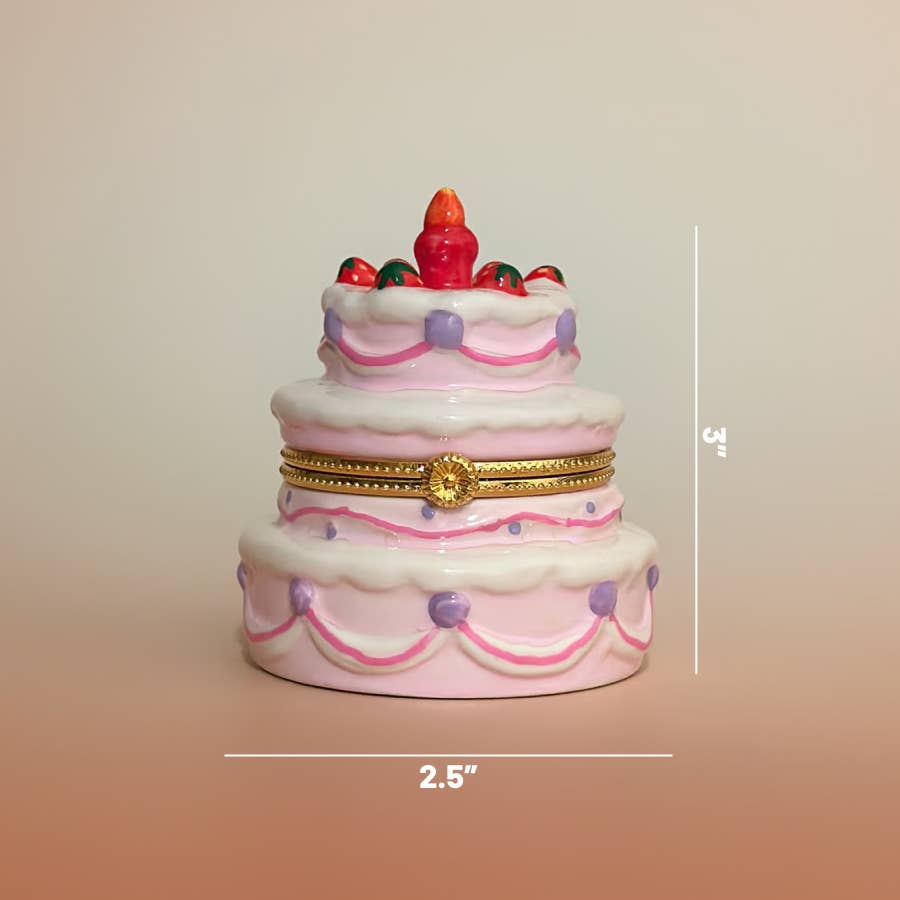 Strawberry Birthday Cake Hand Painted Trinket Box